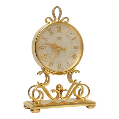Mid-Century Gilt Brass Imhof Genève Desk Clock With 8-Day Movement 15 Jewels