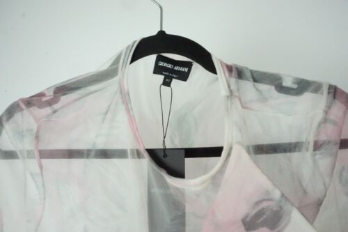 Giorgio Armani White Pink Floral Cupro Blend Bow Sheer Top 42 BRAND NEW - Picture 2 of 4