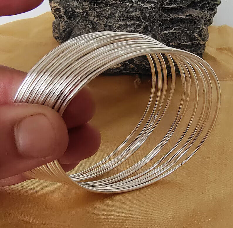 10 Set Of Silver Simple Bangles Solid 925 Silver Handmade Women