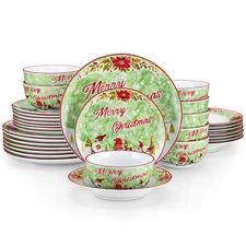 VEWEET 32 PCS Xmas Bowl & Plate Set Porcelain Dinnerware Set Christmas Tableware