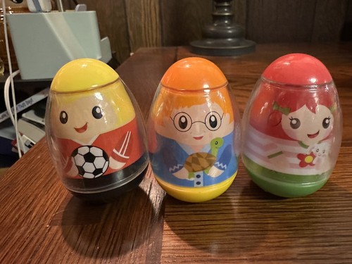 Lot Of 3 Weebles- Redhead Boy w/ Turtle, Girl w/ A Bunny, boy w/ Soccer Ball 