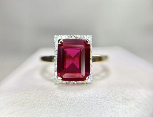Vintage 14k Yellow Gold Emerald Cut Red Ruby Round Diamond Cocktail Ring - Picture 9 of 9