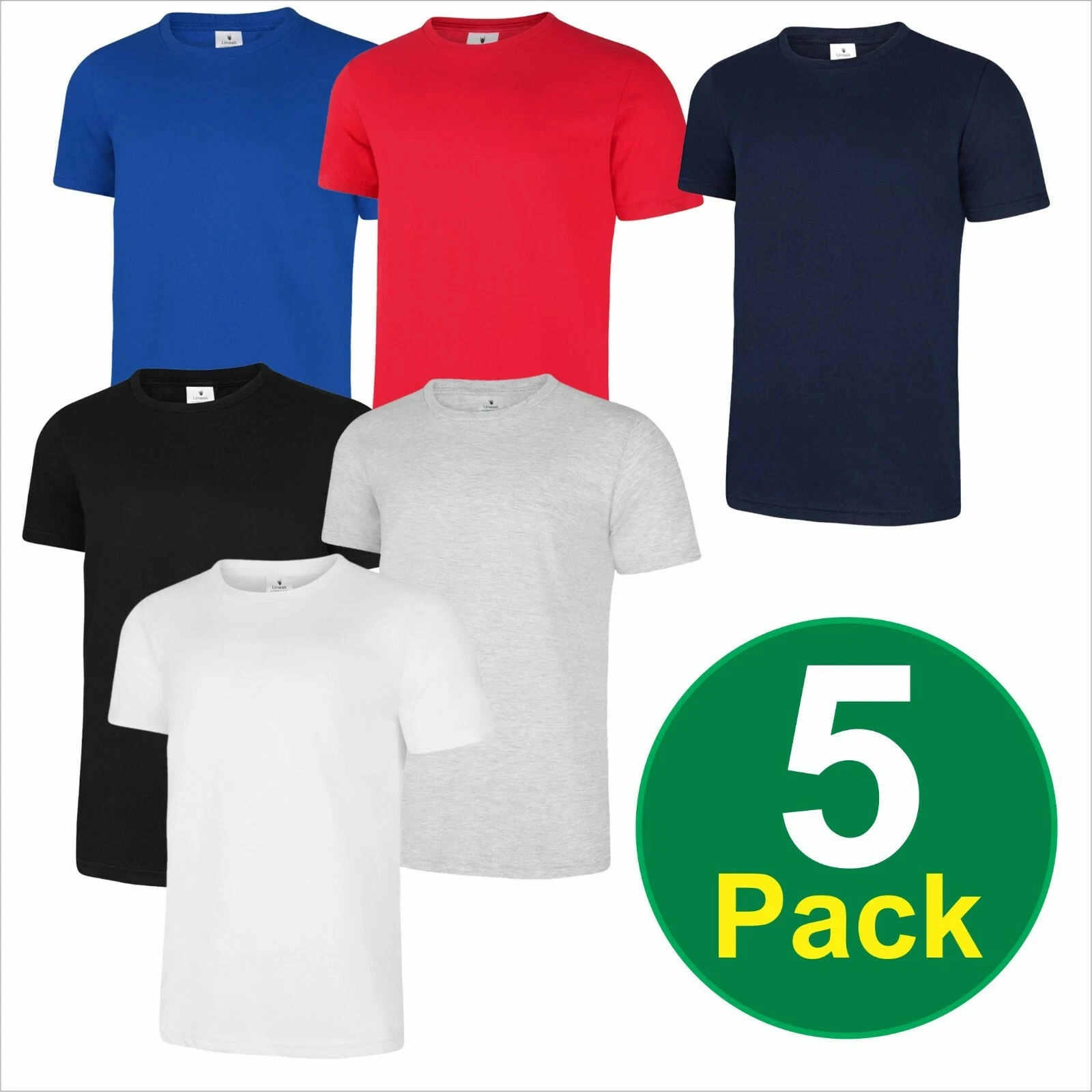 Uneek 5 PACK Unisex Mens Regular T-SHIRT Plain 100% Cotton Blank Tee T shirt TOP
Opens in a new wind