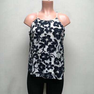 Blu Pepper Womens Navy Floral Lace Embroidered Lined Halter Tie Back Blouse M