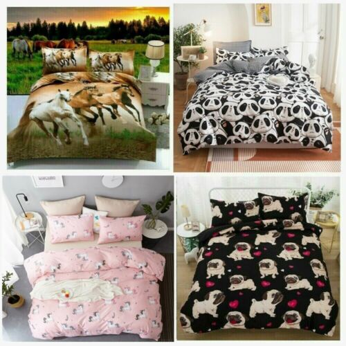 Dog Horse Kids Doona Quilt Duvet Cover Set Single/Double/Queen/King Size Bedding - Picture 1 of 31