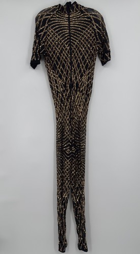 Slick it Up New York Mens Black Gold Sequin Short Sleeve Jumpsuit Sz S - Picture 3 of 10