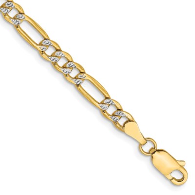 Echt 14K 8 Zoll 3,9 mm halbmassiv mit Rhodium PavÔøΩ Figarokette Armband