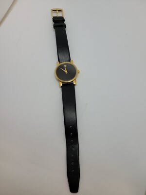 Movado Gold Tone Black Dial 87-A1-845 Black Movado Leather 