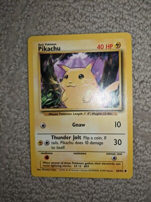 Pikachu Yellow Cheek Gnaw Pokemon Card 58/102 Rare First Edition