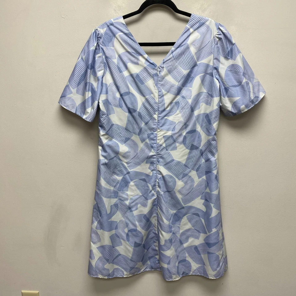 Club Monaco женщин синий печать коротким рукавом собранными в Рюш передней v-образным вырезом мини-платье 12 $229 - Изображение 3 из 4