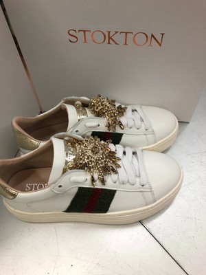 Stokton Woman Sneakers 858-d Veal White+Tape Green | eBay