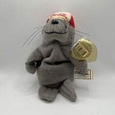 Coca Cola Plush Beanie Seal in a Hat holding a Coke Bottle 1997 6" Tall