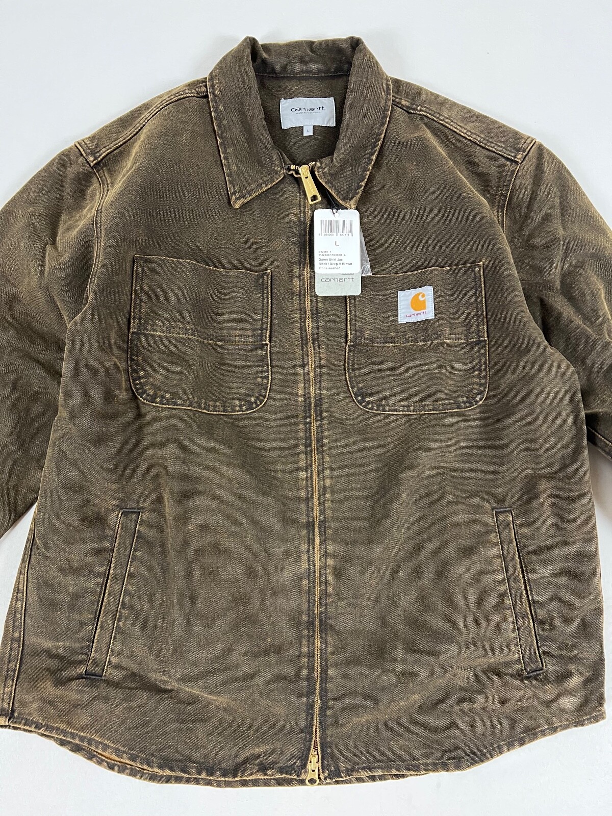 CARHARTT WIP GAREN SHIRT JAC BLACK/DEEP HAMILTON BROWN STONE WASHED L NWT image 2