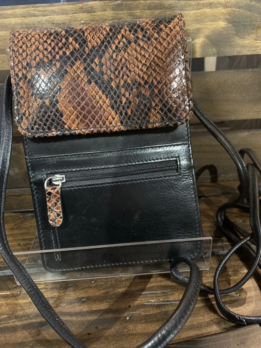 Ili Genuine Leather Crossbody With Card Slots Black Brown Snake Skin In Color