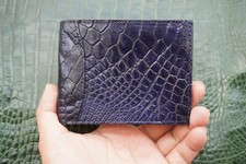 Dark Blue Money Clip Crocodile Skin Leather Bifold Men's Wallets Real D12