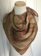 Vintage Light Brown Bronze Coral Peach Silk 34" Square Scarf