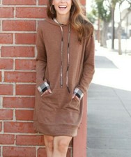 Womens Camel Plaid Accent Hooded Sweater Dress Plus Size XL Egs by Èloges 