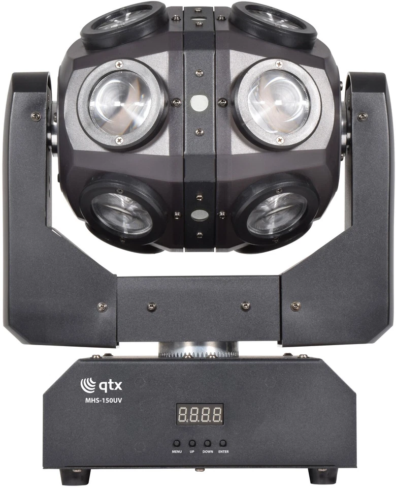 PAIR - QTX 150W LED Orbital UV Moving Head, Retro Spinning Light Show MHS-150UV - Image 3 of 4