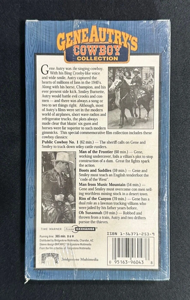 NEW Gene Autry's Cowboy Collection (VHS, 1995) 6 Western Film Classics 365 min. - Image 2 of 2