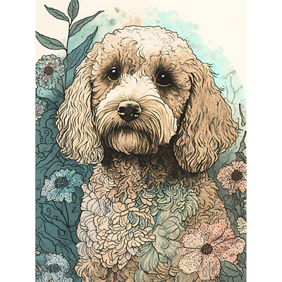Cockapoo Dog Wildflower Field Watercolour Canvas Poster Print Picture Wall Art