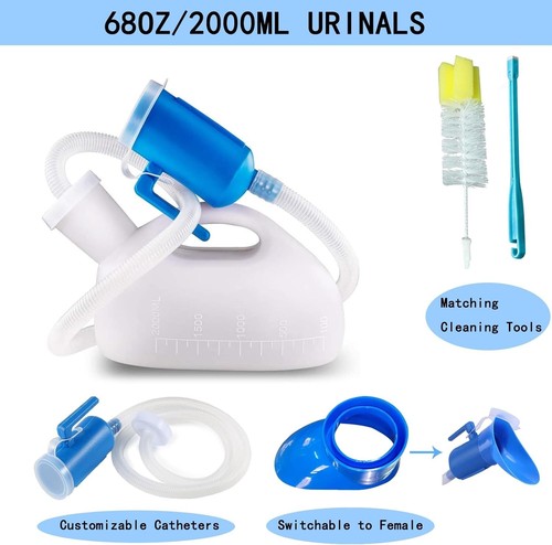 Ergonomic 2000ML Urinal Bottle with Cleaning Brush - Thick Plastic & Leak-Proof - 第 4/9 張圖片