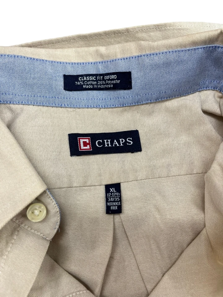 Chaps Mens Light Tan Classic Fit Oxford Dress Shirt XL - Image 4 of 4