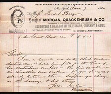 Morgan Quackenbush Locks New York 1860 Hardware Cutlery Guns - Letter Head Bill