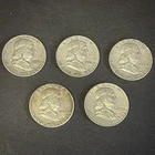Benjamin Franklin Half Dollar Silver Coin 5pc Lot 1953-1963 $2.50 Face Value