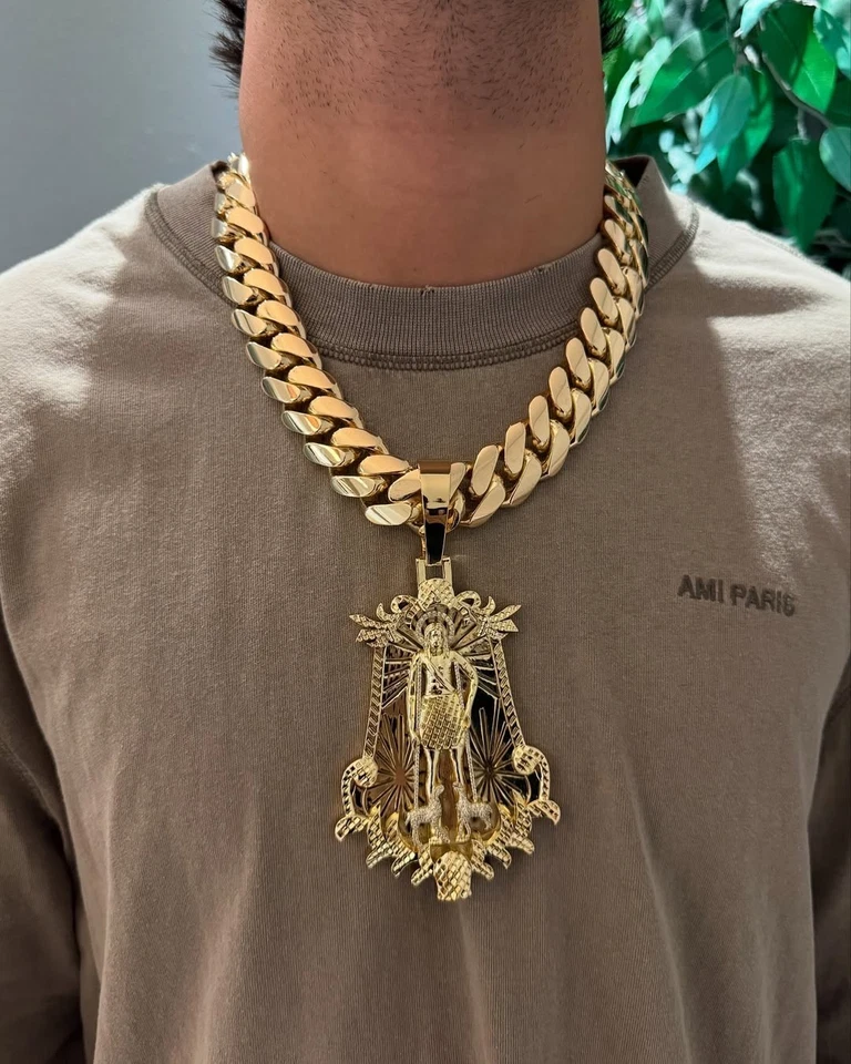 14K Yellow Gold Plated Cuban Chain with Custom Pendant Heavyweight 850g 24MM 22 - Image 3 of 4