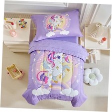 4 Pieces Toddler Bedding Set for Girls Purple Unicorn Toddler Bed Set -