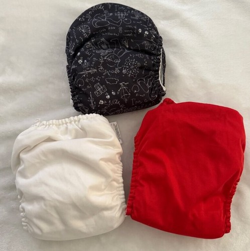 Bum Genius White Albert Einstein Red Pocket Snap Cloth Diaper AIO Lot 3 - Picture 2 of 3