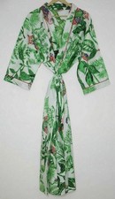 Indian Owl hand print 100 cotton Green robe gown women Boho maxi kimono dress