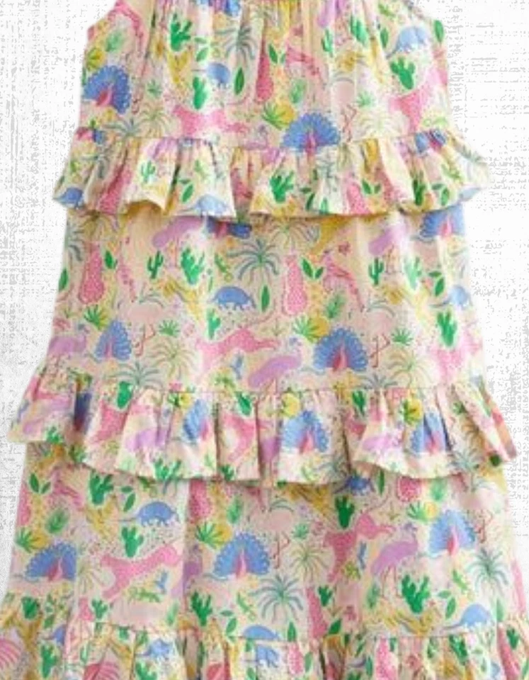 Ex Mini Boden Girl’s Sleeveless Tiered Ruffle Maxi Dress in Multi Mini Desert - Image 2 of 4