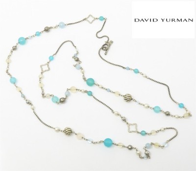 NYJEWEL David Yurman 925 Silber Multi Edelstein Perle Station lange Halskette 48''