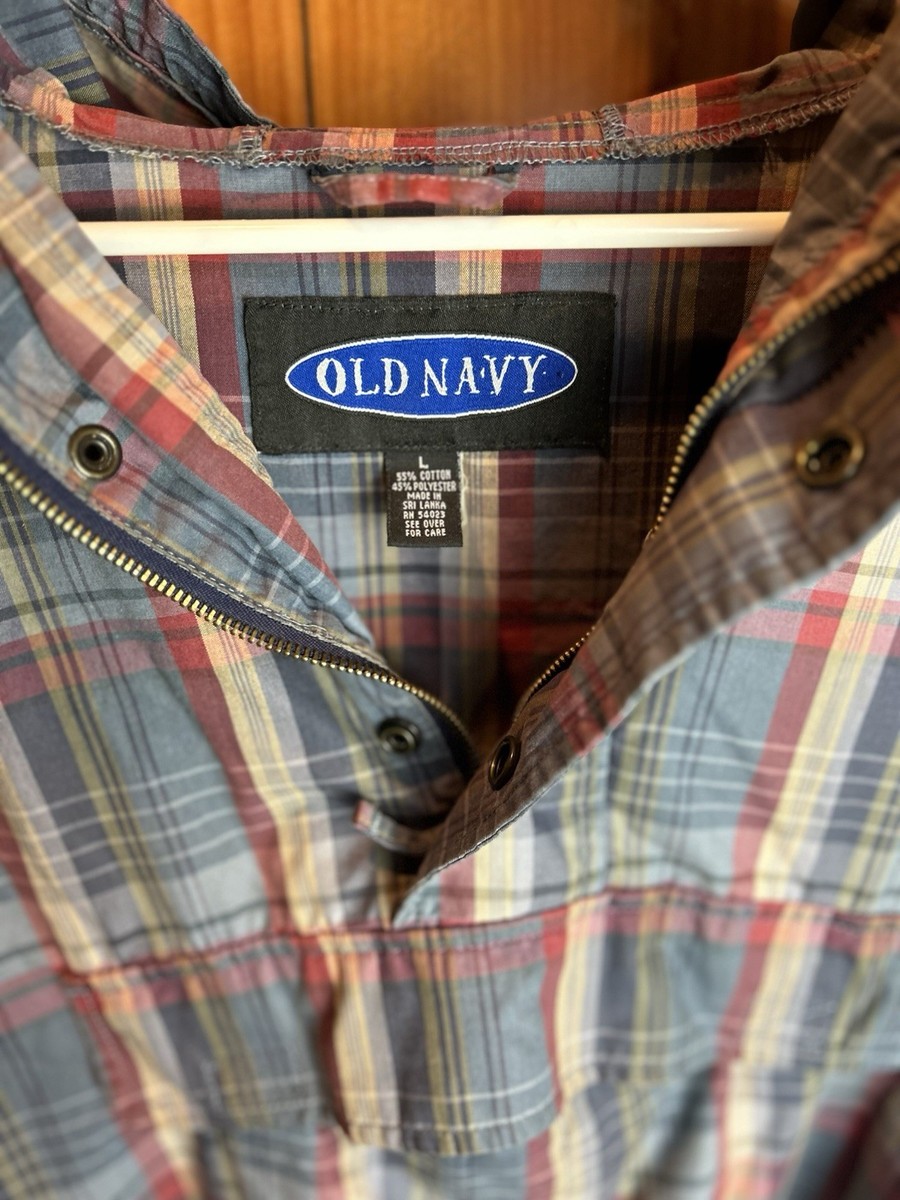 Vintage Old Navy Tag Anorak Jacket Blue Red Plaid Hooded