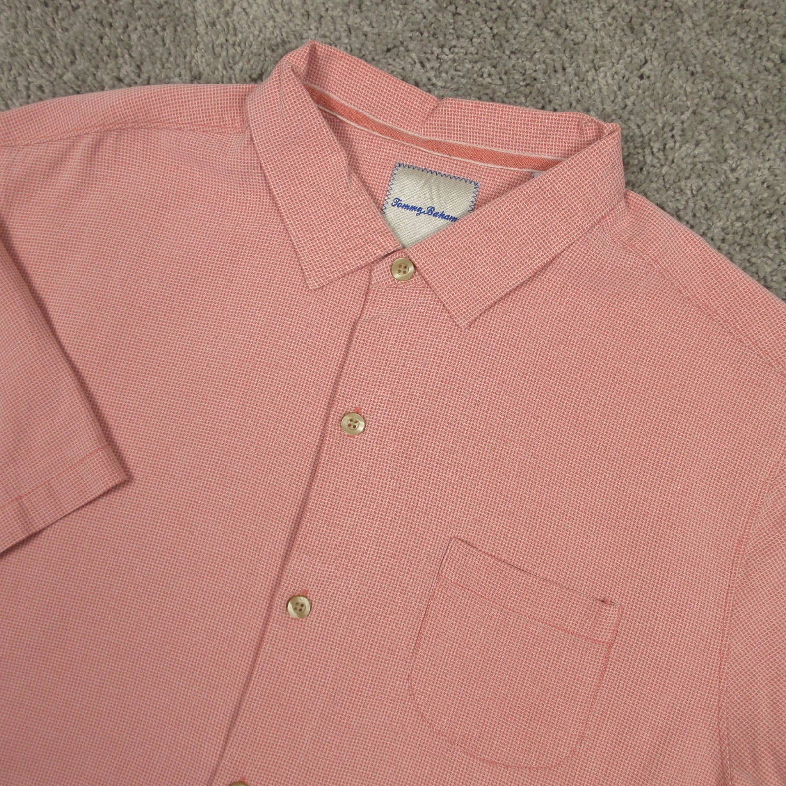Tommy Bahama Shirt Mens XL Pink Solid Pocket Beach Vacation Summer Button Silk