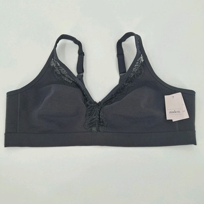 Auden Unlined Wireless Comfort Bra with Lace Women's Size 44C - Black