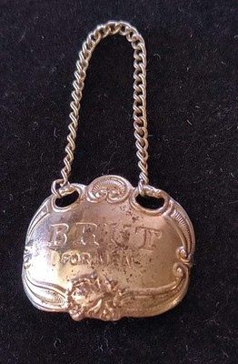 BRUT for Men - Silver Tone Metal Bottle Necklace Chain Tag Charm Patina 