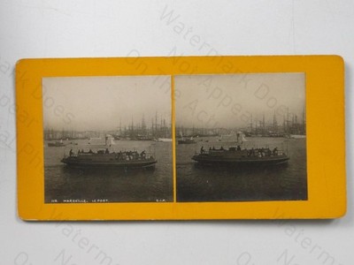 Marseille Le Port Hafen Fähre Segelschiffe SIP um 1870 Stereoview Foto