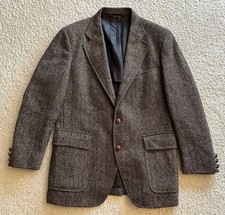 Vintage Harris Tweed Brown Wool Sport Coat Jacket Men 42 Hubert W White MN