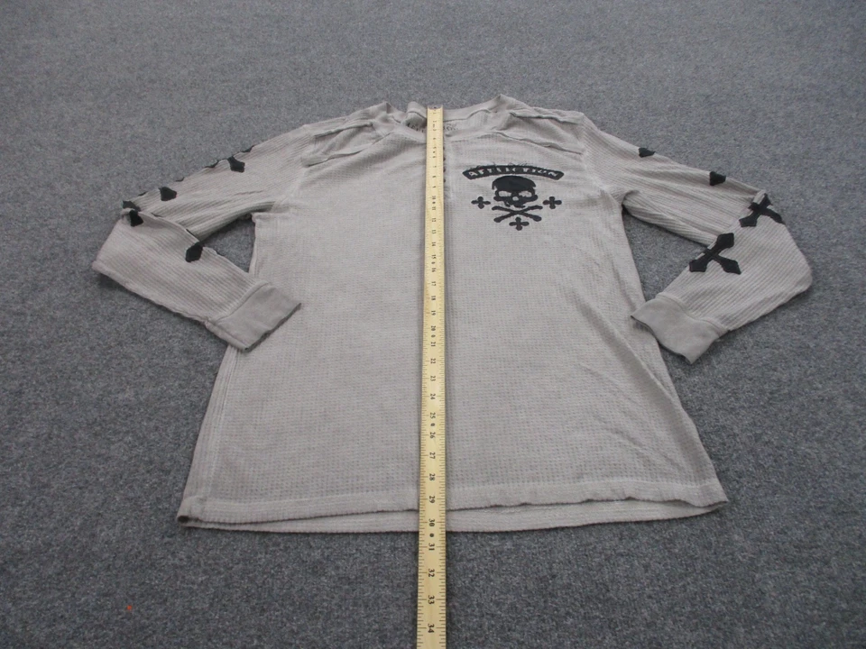 Camisa Affliction Para Hombres XL Calavera Hechizo Calavera Grunge Henley Texturizada Vive Rápido Foto 3 de 4