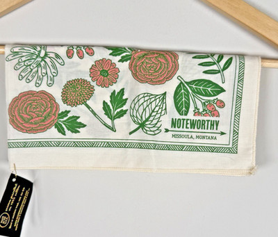 Noteworthy Handkerchief Scarf Floral Screen Printed 100% Cotton USA NEW Earthy
