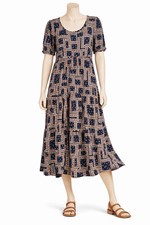 Natural Life Dress Large Boho Midi Floral Patchwork Blue Cottage Core