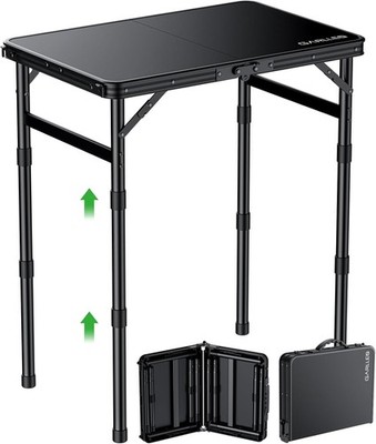 Folding Camping Table with Waterproof Plastic Tabletop, Portable Folding Picnic