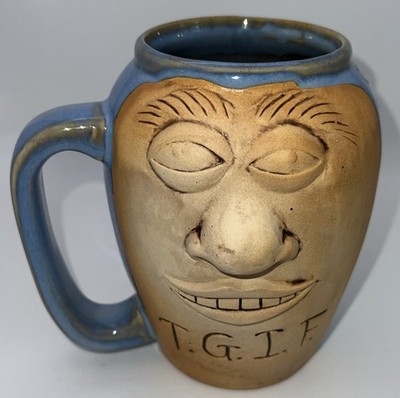   T.G.I.F.   Booty Jugs Face Mug Cup 26 Oz Blue Stoneware Coffee Tea Beverage