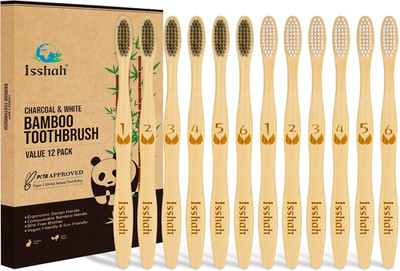 Biodegradable Charcoal Toothbrushes 12 Pack FSC Certified Friendly Soft Bristles