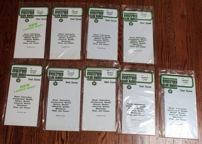 Lot Of 9 Assorted Evergreen Scale Models Sheet Styrene New Sealed Packages