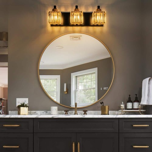 Orillia 18.7 in. 3-Light Black Gold Bathroom Vanity Light with Crystal Shades - Picture 4 of 12