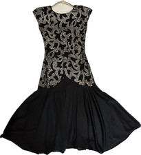 Vintage Dress Black Glitter Maxi Prom Formal Size 5-6 V back and Flared Bottom