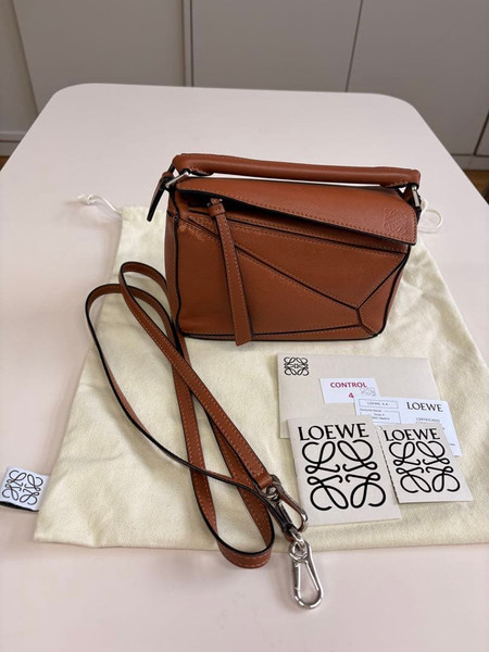 LOEWE Puzzle Mini Tan Classic Calf Leather Shoulder Crossbody Bag Spain